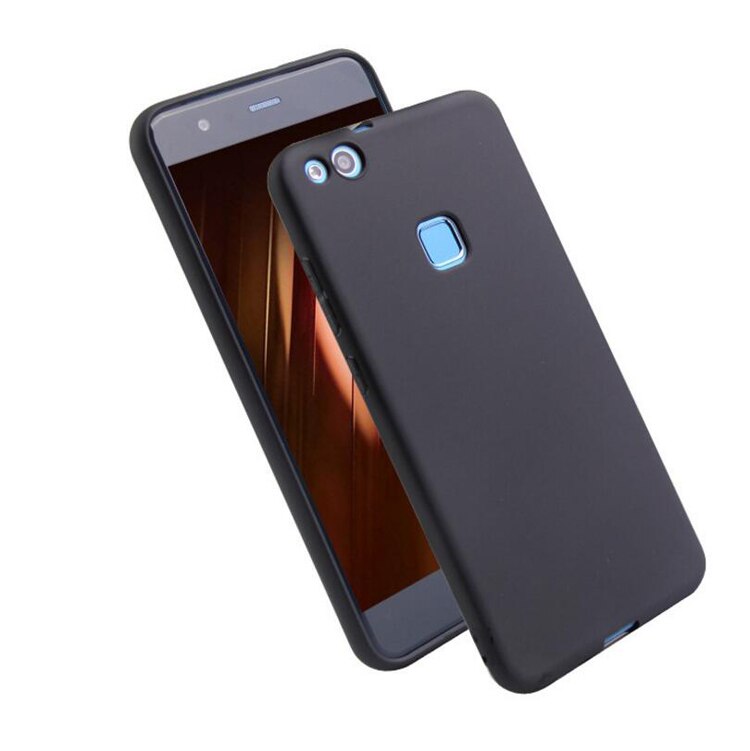 Huawei P10 Lite Silicone Soft Tpu Cover Case Voor Huawei P10lite Crystal Clear En Matte Candy Effen Kleuren Cover Terug case: Huawei P10 / Black