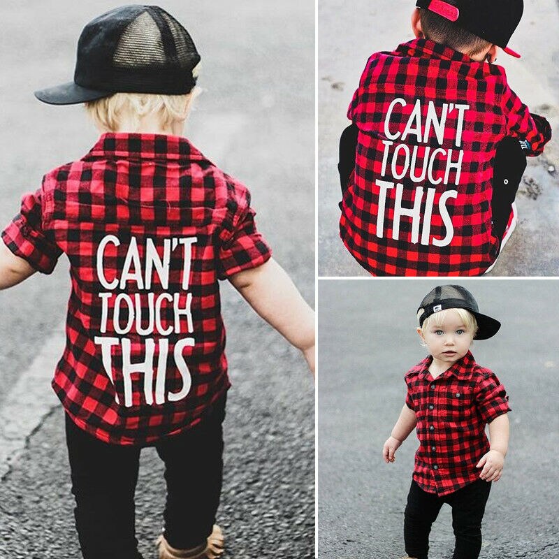 Chemise rouge et noire pour petits enfants | Chemise à carreaux à manches longues, chemise avec boutons et poche