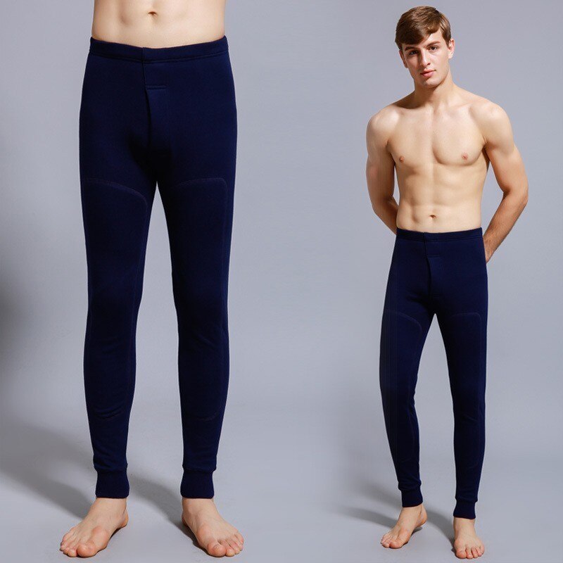 Varme lange underbukser til menn termoundertøy grå tights vinter fløyel fleece leggings slank passe lange underbukser pluss størrelse 4xl: Marineblå / Xl