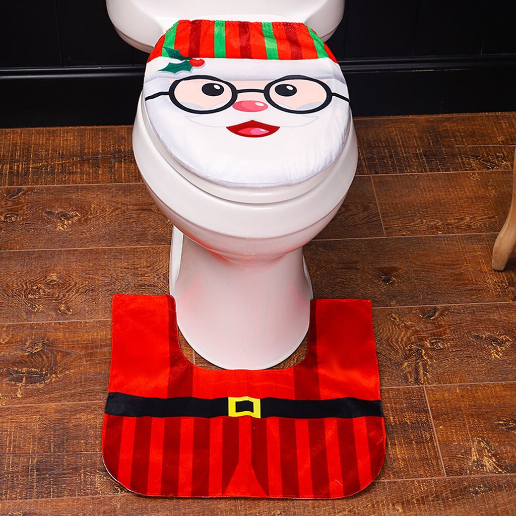 2Pcs Christmas Santa Decoration Toilet Seat Cover And Carpet Cover Combination DIY Colorful Xmas Photo Prop For Christmas Xmas: A