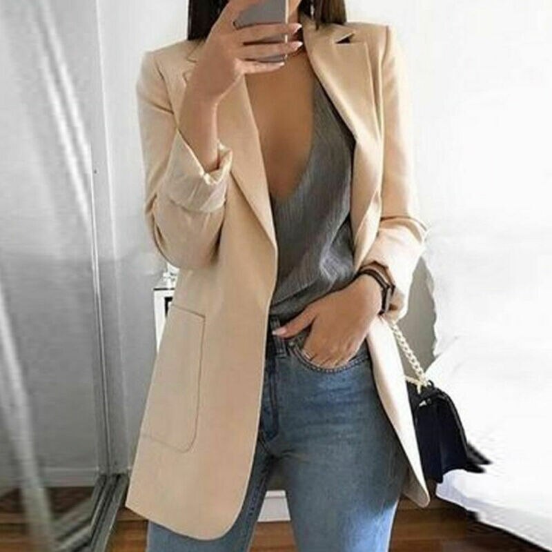 Solid Style Lady Young Women Slim Casual Business Blazer Suit Jacket Coat Outwear Khaki Gary Black