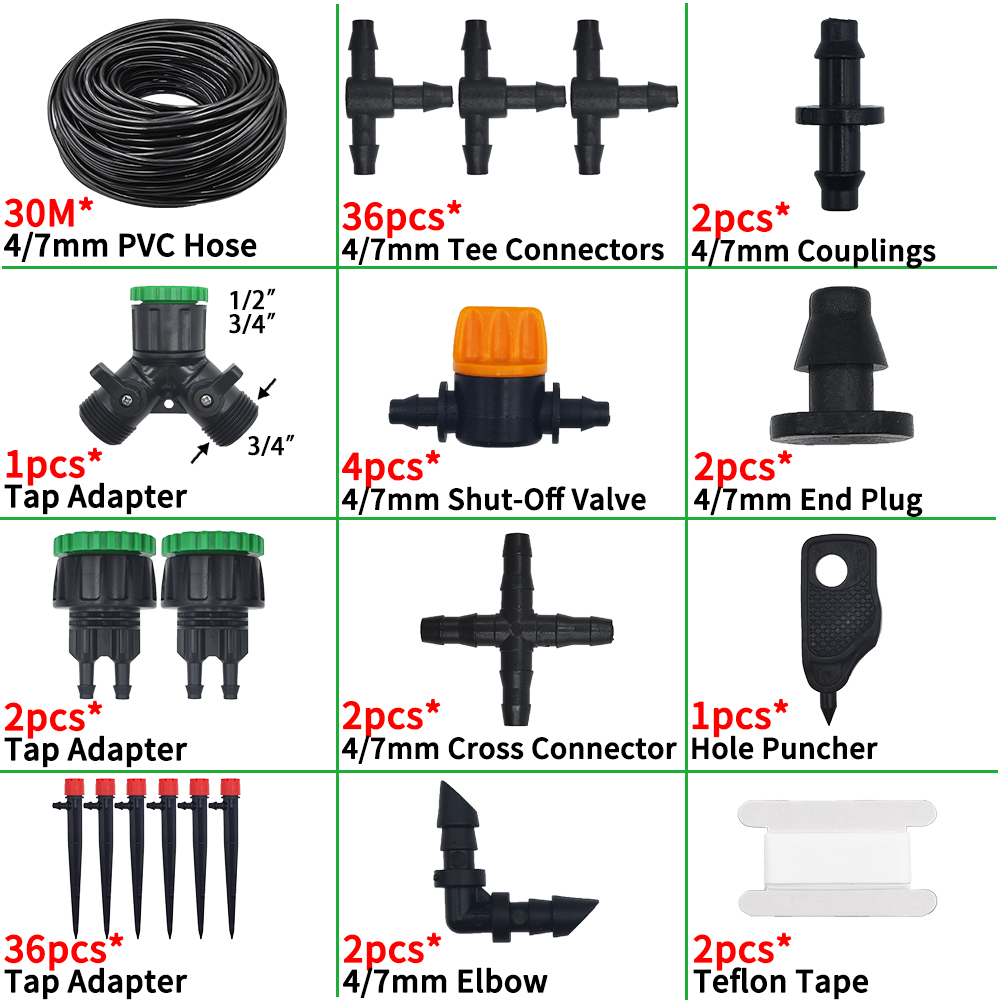 Drip Irrigation System 1/4'' Hose Adjustable 13CM Sprinkler Kit 4-Way Micro Watering Flow for Garden Flowers Vegetables: green