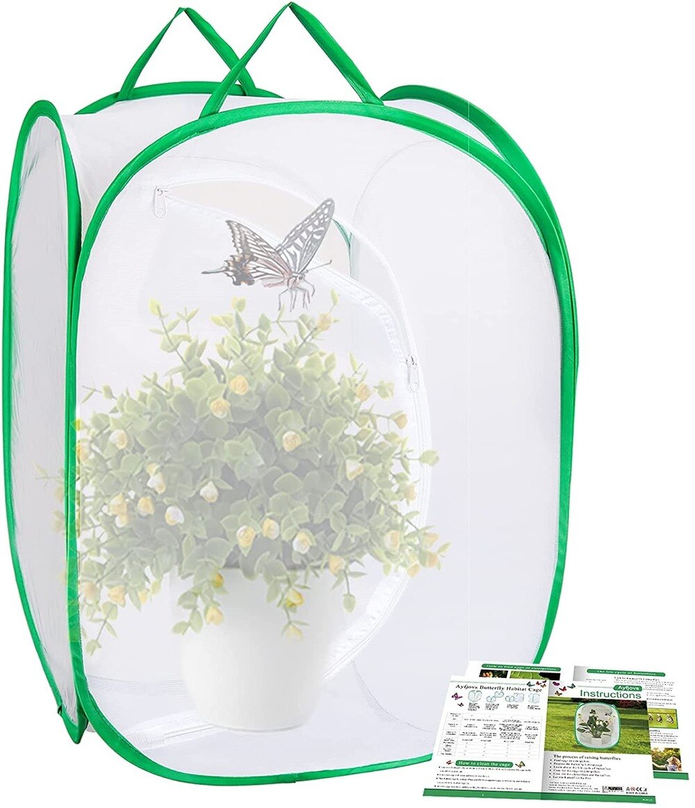 24/36 Inches Tall Insect and Butterfly Habitat Cage, Monarch Butterfly Garden House Kit for Caterpillars Pop-up Outdoor
