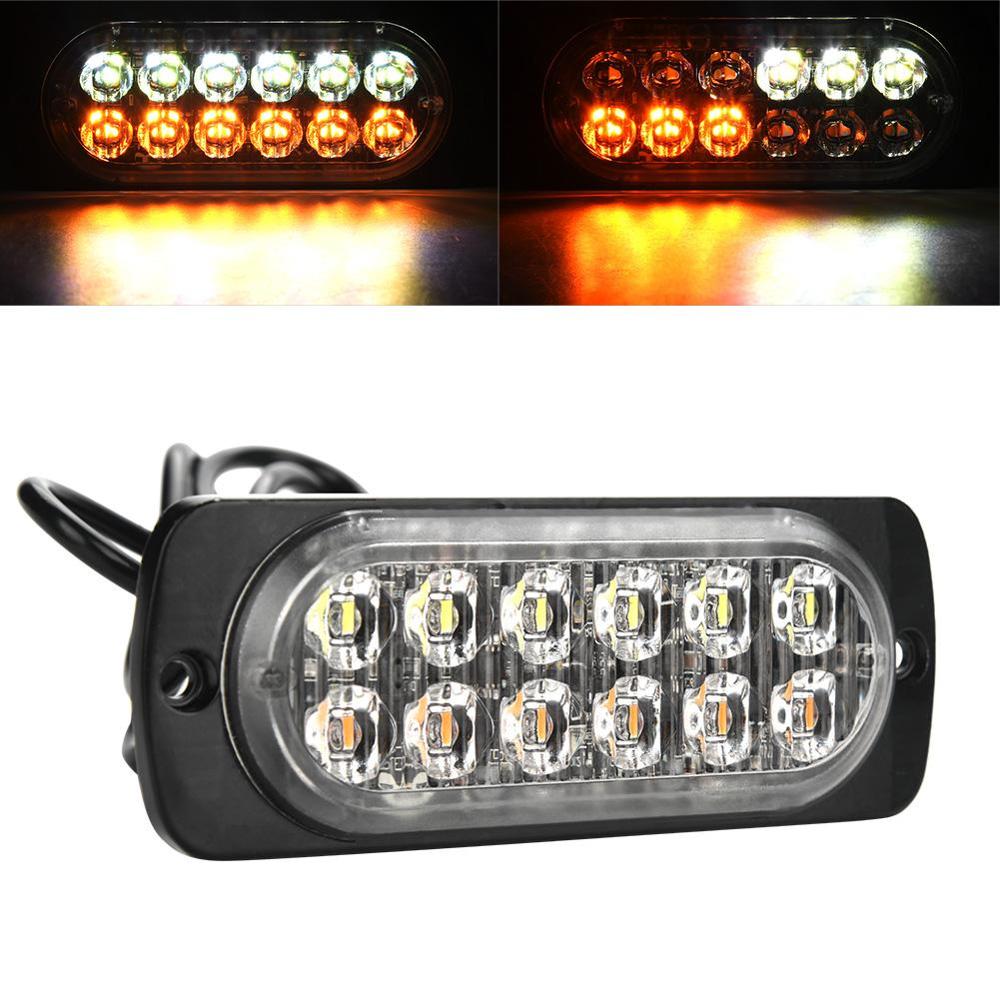 12-24 V camion voiture 12 LED Flash stroboscope voyant lumineux clignotant: White Yellow