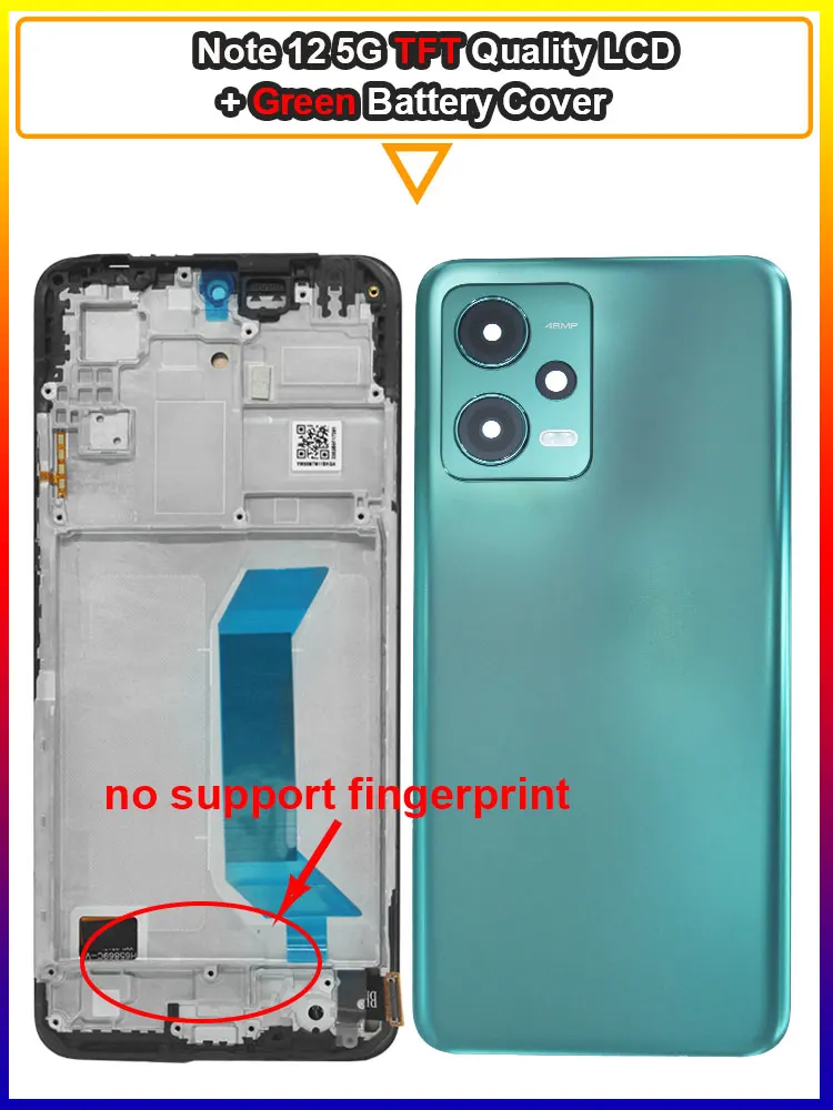 Pantalla LCD AMOLED de 6,67 pulgadas para Xiaomi Redmi Note 12 5G 22111317G pantalla táctil LCD para Redmi Note 12 5G 22111317I LCD con marco: Azul