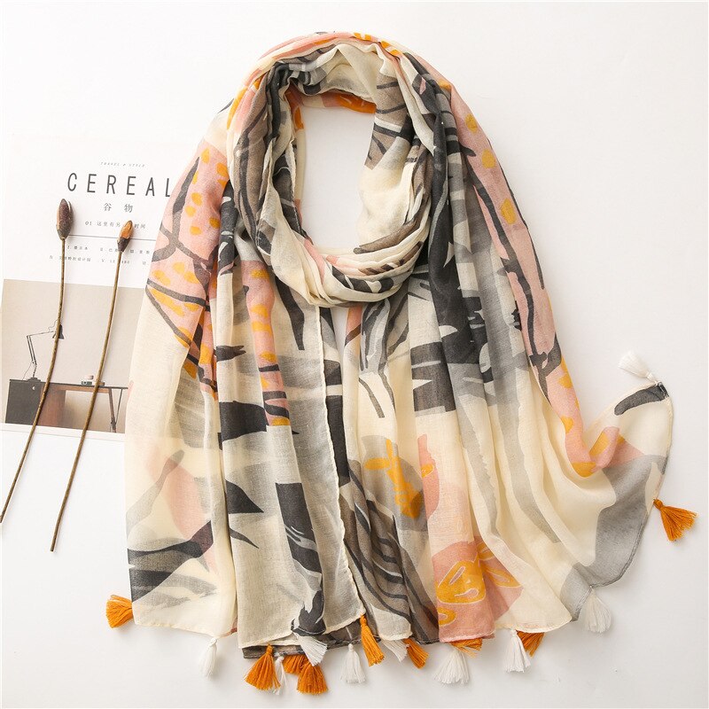 Foulard bohème pour femme, hijab blanc imprimé bohème, écharpe chaude en viscose, marque de luxe, couverture enveloppante pour femme: Style 10