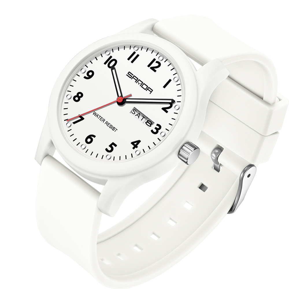 SANDA Herrenuhr, Silikonarmband, modisch, lässig, wasserdicht, leuchtende Uhr, Unisex-Armbanduhr, Datum, Woche, Sport, Herrenuhren: WHITE