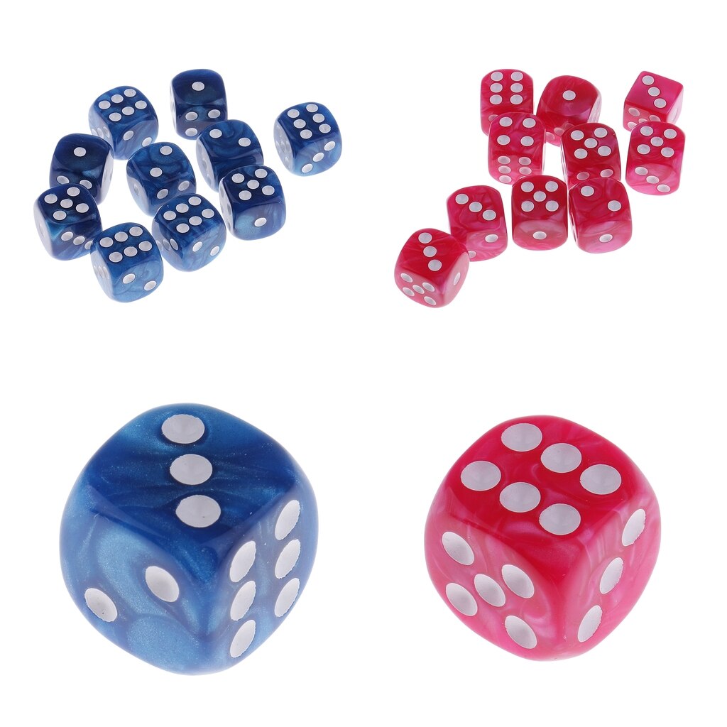 20 unidades/pacote pearlized opaco 6 face dice rpg jogo acessório rosa + azul