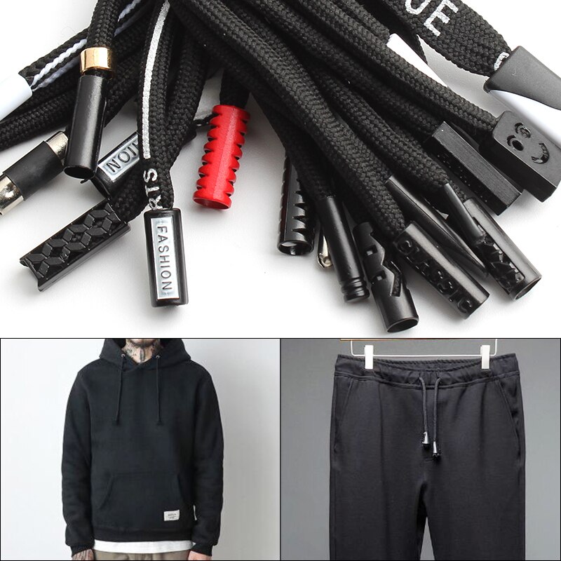 5pcs Sports Pants Drawstring Strap 1.3m Metal Head Trench Coat Black and White Rope Belt Waist Rope Sweater Personality Dec