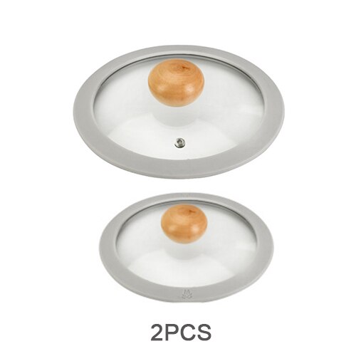 Tapa de vidrio templado multifuncional, olla a prueba de explosiones, visualización a prueba de gotas, borde de silicona, utensilios de cocina, piezas de utensilios de cocina: 2PCS