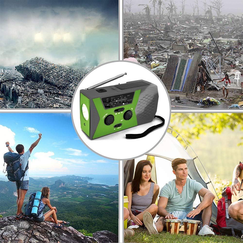 Hätä aurinko käsi kampi radio kannettava am/fm sää radio ulkona kotitalouksien led taskulamppu 2000 mah virtapankki usb laturi