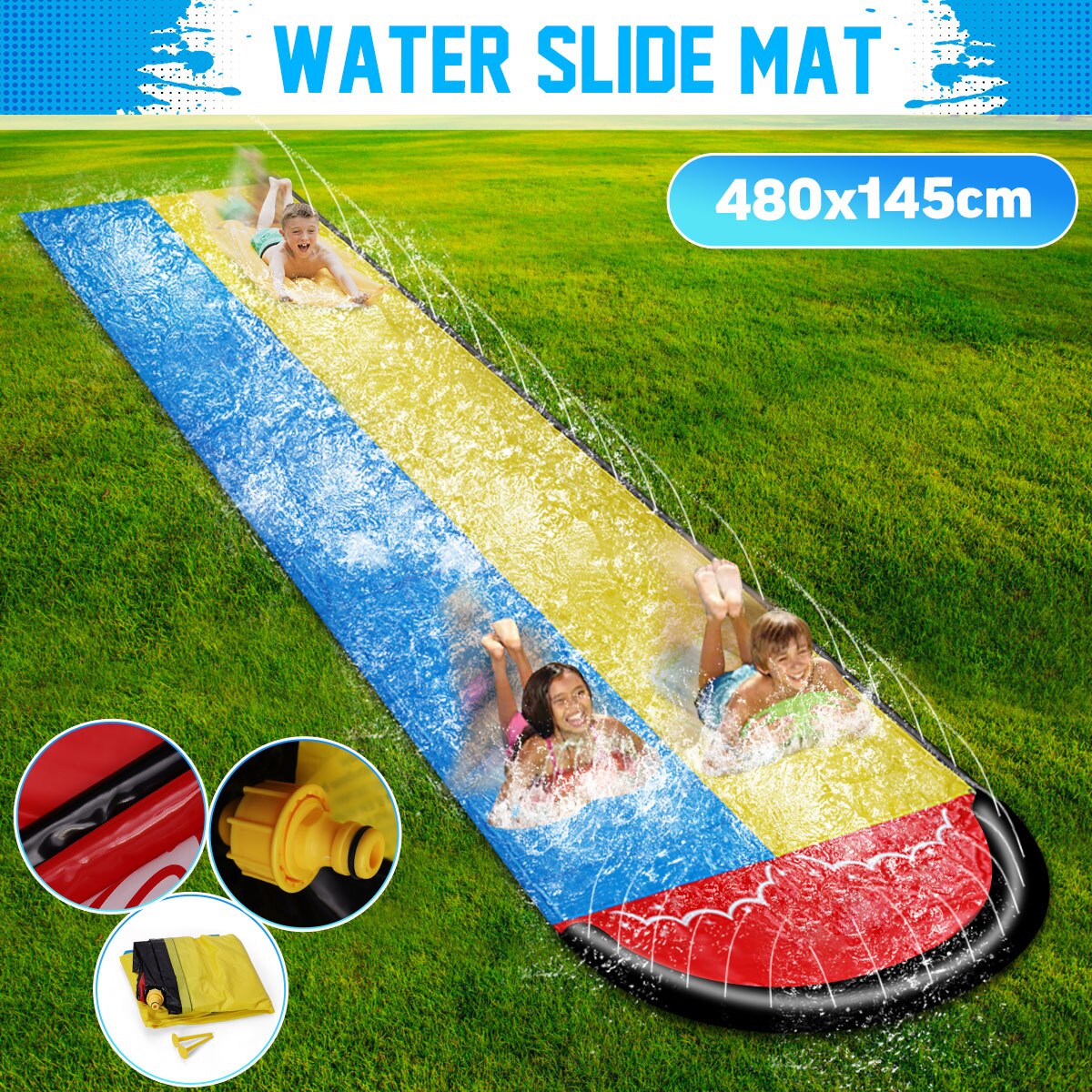 6.1M Dubbele Enkele Opblaasbare Waterglijbaan Mat Zomer Waterskiën Splash Spelen Speelgoed Outdoor Surfplank Zomer Water Games