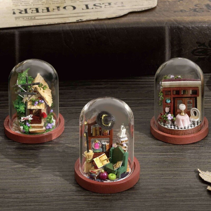 DIY Mini Magical Forest Cafe Of Time DollHouse Handmade Miniature Furniture Model Kit Glass Ball Wooden Doll House Toys Crafts