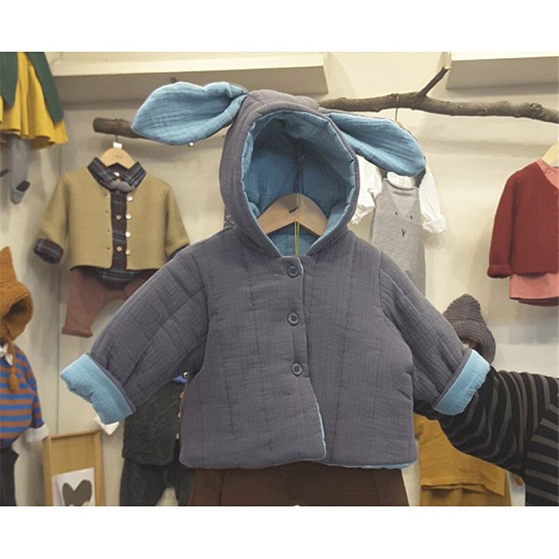 Winter Baby Boy Losse Jasje Peuter Baby Meisjes Schattige Konijn Oren Verdikte Katoenen Jas Baby Zachte Warme Outdoor Kleding: GRAY / 18-24M