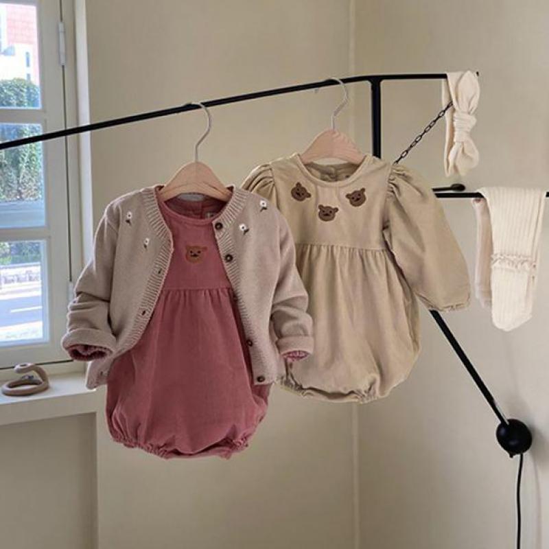 Baby Bodysuits Leuke Kleine Beer Borduren Lange Mouw Baby Meisjes Bodysuit Losse Kids Jongens Jumpsuit Lente Kleding