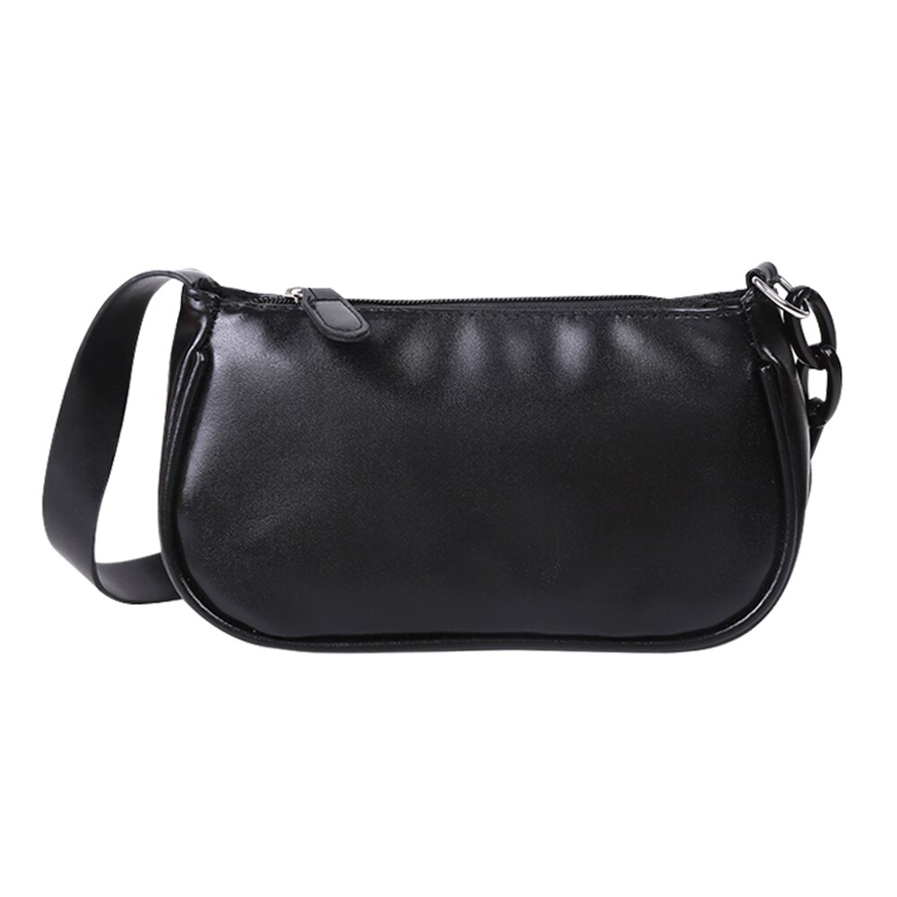 Chic femmes chaîne sous les bras sacs à bandoulière Texture classique solide fourre-tout décontractés petits sacs à main: Black