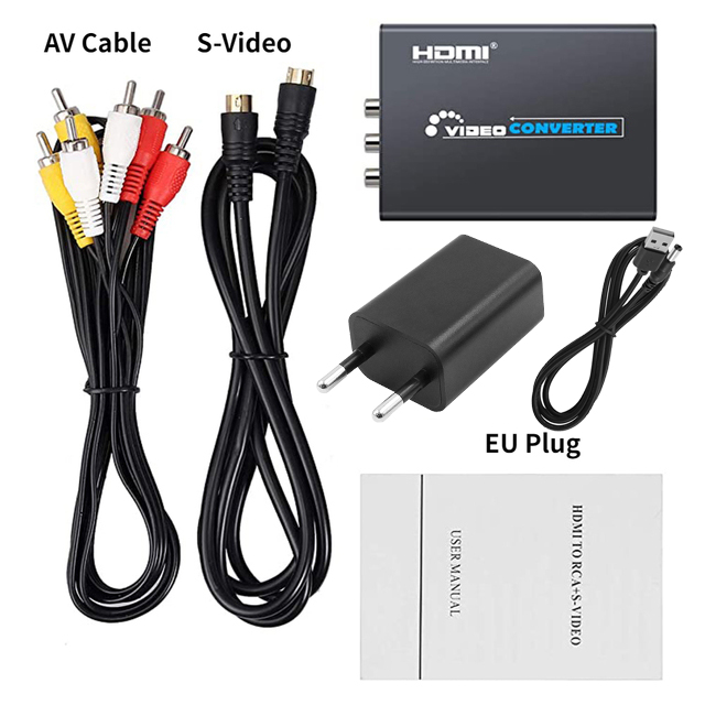 HDMI to AV S-Video CVBS Video Converter HDMI to SVIDEO+S VIDEO Switcher Adaptor HD 3RCA PAL/NTSC Switch for TV PC Blue-Ray DVD: black