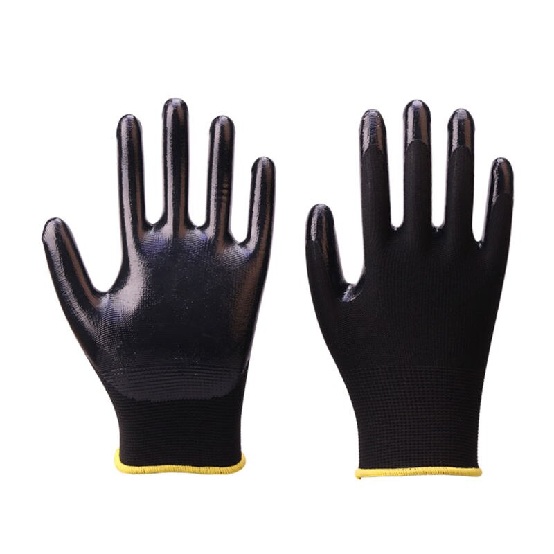 12 paar oliebestendige handschoenen multicolor polyester zwart nitril gladde veiligheidswerkhandschoenen antislip werkhandschoenen: Zwart 12 paar / M