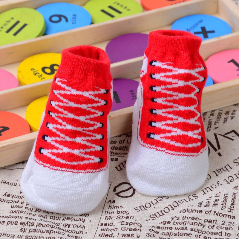 Newborn Warm Shoelace Pattern Socks Kid Toddler Anti-slip Soft Sole Ankle Socks Cute Infant Baby Boys Girls Clothing: Red