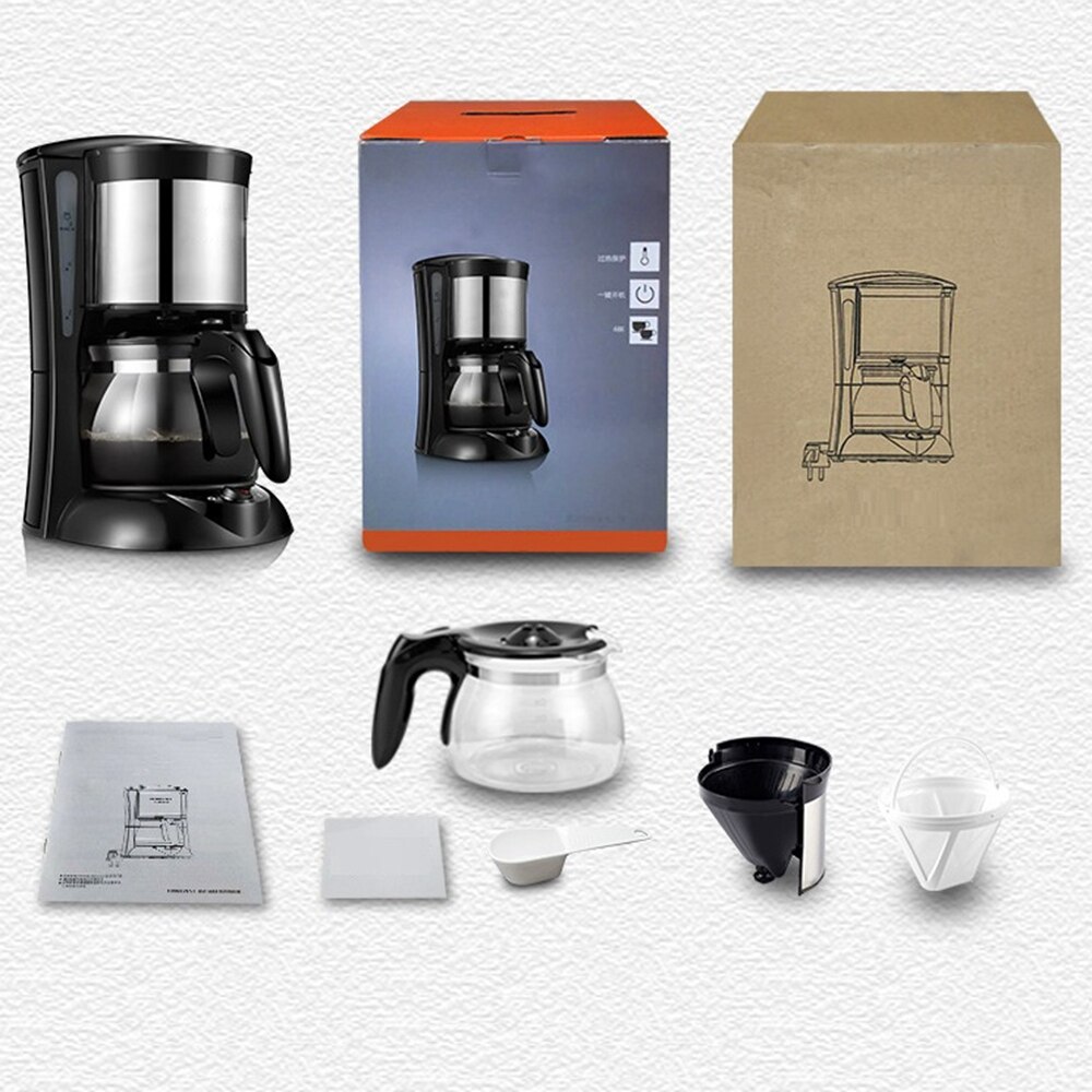 DMWD 650ML Household Automatic Drip American Coffee Machine 220V Electric Tea Infuser With Glass Coffee Pot For 4-6 Cup