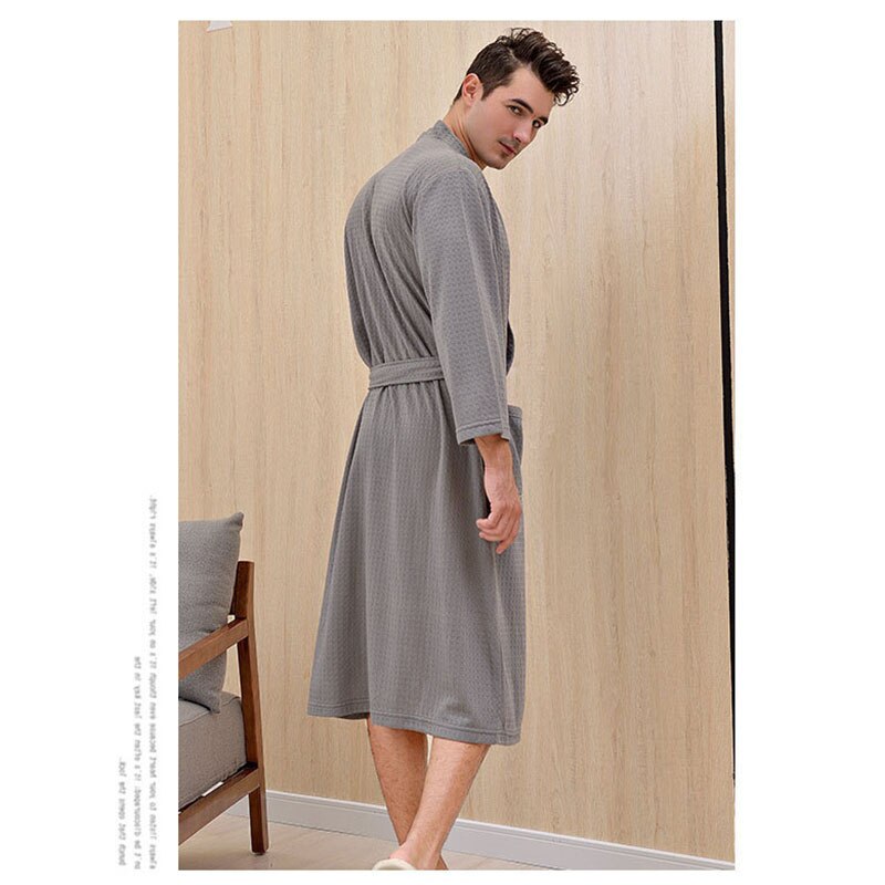 Grande taille robe de chambre homme gaufre Plaid peignoir homme solide bain Rob Hotel maison chemise de nuit à manches longues à lacets manteau pyjamas