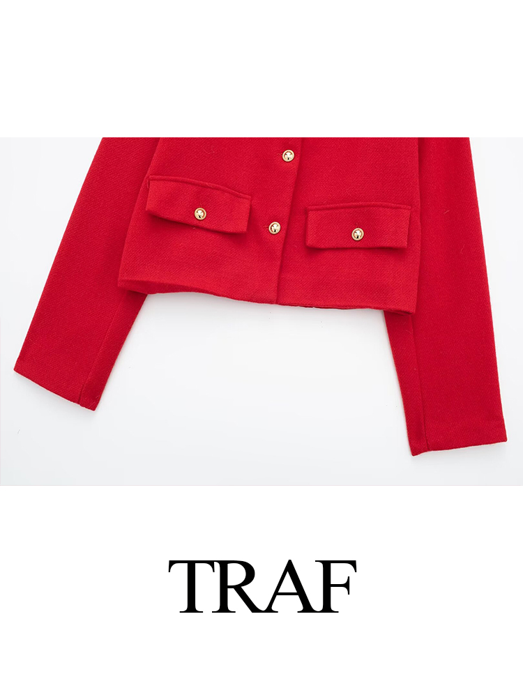 Trafza kvinder bomber cropped jakker dame blazer med gyldne knapper forår dame chic streetwear outwear top