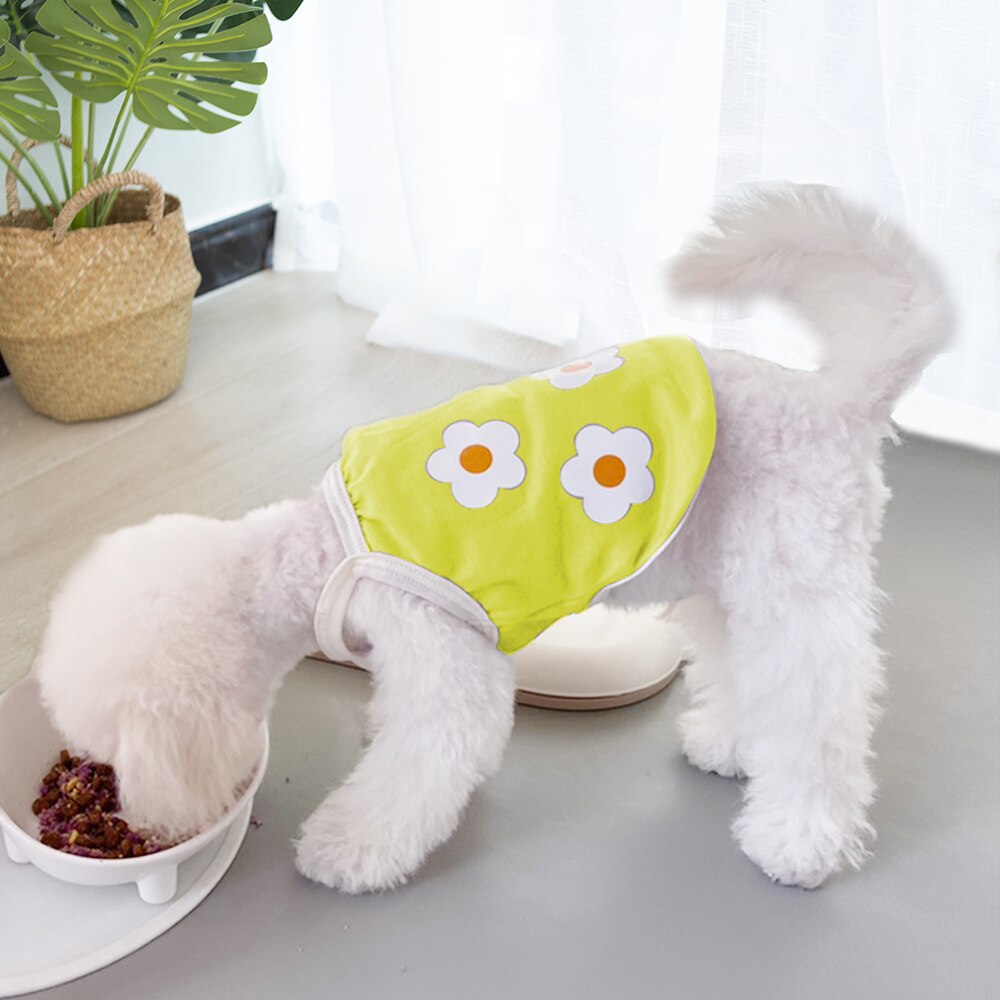 Summer Outdoor Cartoon Dog Clothes T-shirt Vest Flower Printing Clothes For Dog Shirt For Small Medium Puppy: yellow / L