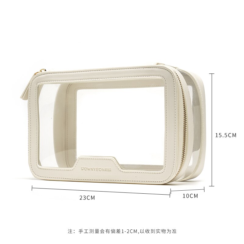 Rownyeon Cosmetische Tas Vrouwen Tpu Clear Make-Up Tas Reizen Make Up Benodigdheden Organizer Rits Make-Up Geval Pouch Toilettas: Ivory No Divider