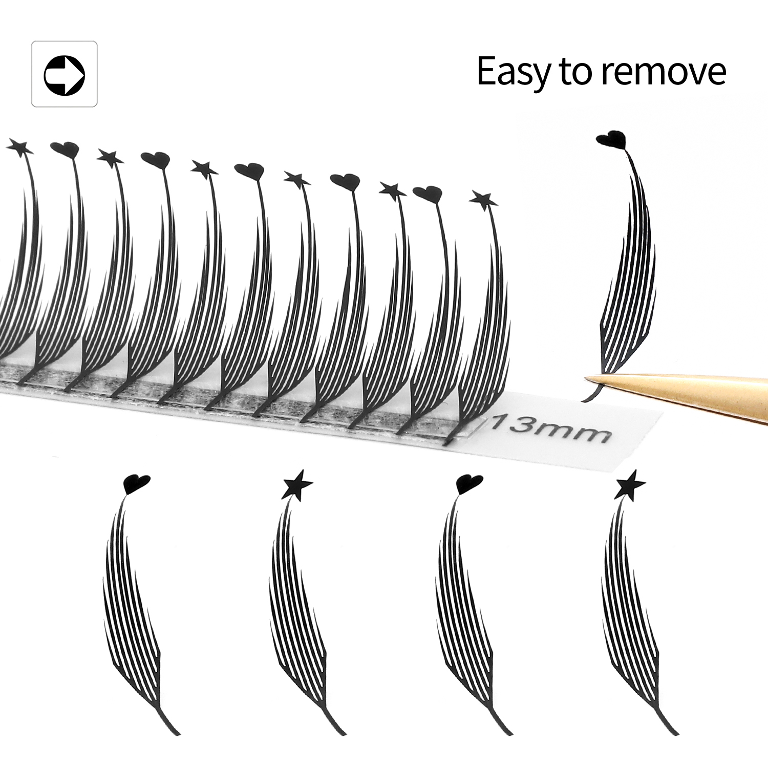 XIUSUZAKI forma de pluma pestañas prefabricadas de abanico corazón estrella cómic Spire pestañas volumen Individual extensiones de pestañas postizas maquillaje
