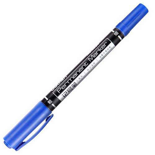 Marcadores permanentes de doble punta, punta fina, tinta negra, azul y roja, marcador de tinta de aceite de 0,5mm-1mm, bolígrafos para la escuela, suministros de oficina, papelería: 1 pcs blue