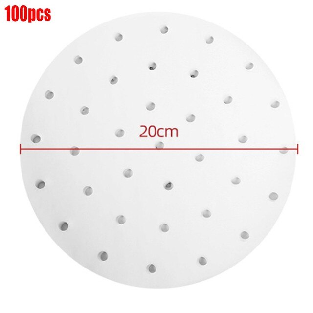 100Pcs 7/8/9 Inch Round Square Non-Stick Air Fryer Liners Paper Disposable Steamer Mat Baking Sheets Perforated Parchment Paper: 8 inch round 100pcs
