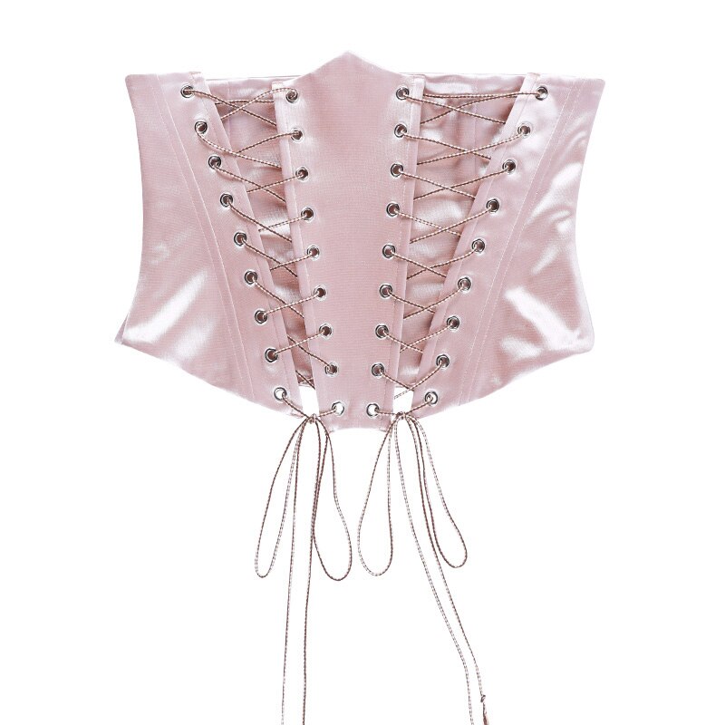 Kvinner bundet korsettbelter retro sateng dobbel snøring bred elastisk blonder opp bak bustier waspie belte cinch band overbust pluss størrelse: Rosa / S