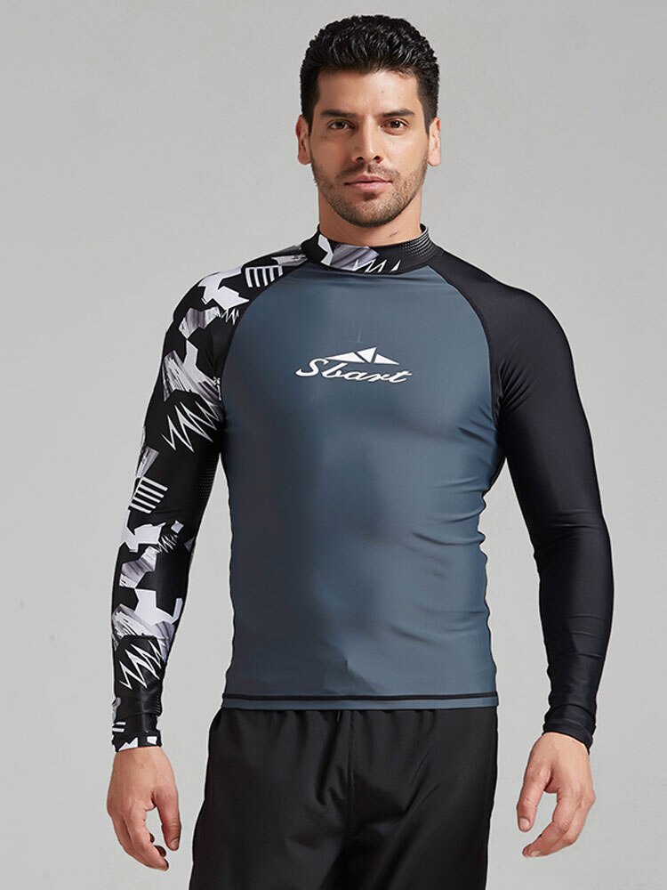 Mænds langærmet upf 50+  baselayer skins kompression udslæt vagt skjorte trykt svømme surf snorkel toppe tight fit våddragt lycra