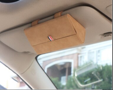 Bil auto solskærms solbrille taske multifunktionel blød foring briller opbevaringsboks holder universal bil tilbehør: Brun