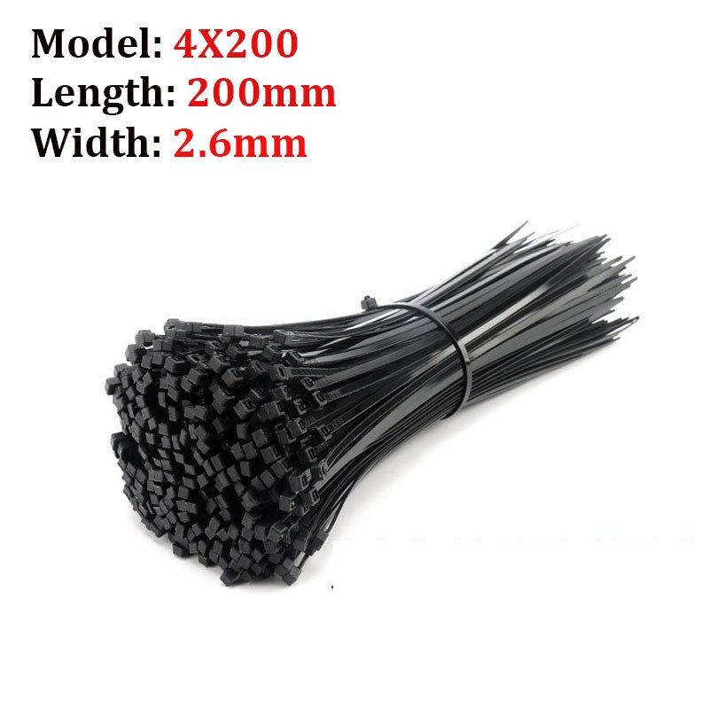3x100-4x200 Self-Locking Plastic Nylon Cable Ties Industrial Cable Ties Fastening Ring Buckle Nylon Cable Ties 100pcs: 4x200