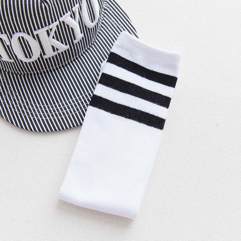 Chaussettes montantes pour enfants | Chaussettes de sport, pour vieux garçons et filles, bandes de Football, pataugeoire en coton, blanc, style de Skate, pour enfants, Tube Long: White Black Lines