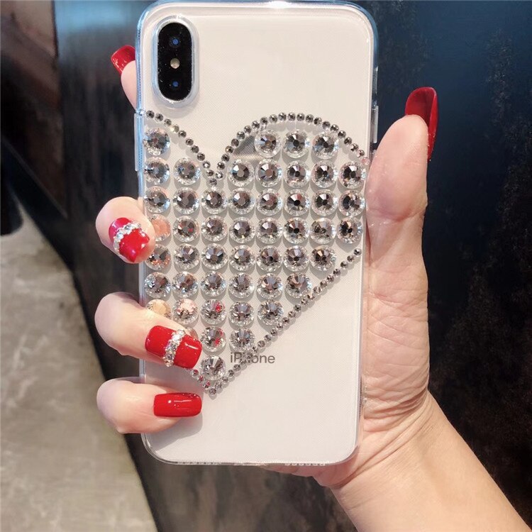 Trasparente Rhinestone Del cuore di amore di caso per il iPhone 11 XR 7 8 11 Pro Max X XS Max Plus 6 6s della copertura: iPhone 6 Plus