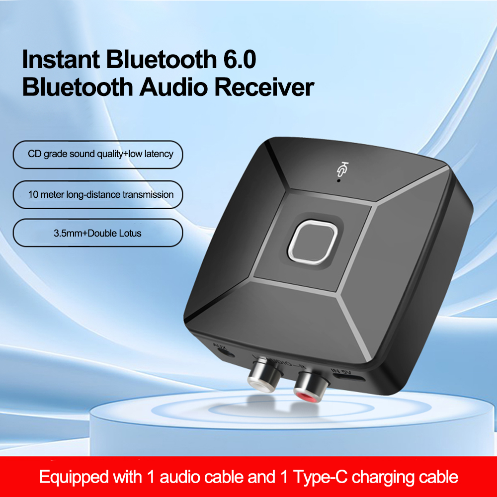 Bluetooth 6.0 -lydmodtager 3.5mm aux trådløs stereo musiklydadapter 2 rca-modtager med mikrofon til pc-forstærker bilhøjttaler: Default Title
