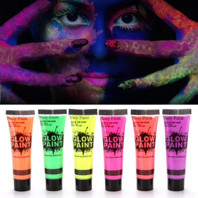 1Pcs 25Ml Nachtlampje Gezicht Verf Lichtgevende Make Fluorescerende Bodypaint Pigmenten Gezicht Body Art Verf Makeup Tools halloween