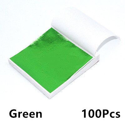 9X9Cm 100 Vel Art Craft Imitatie Gold Sliver Folie Papers Kleurrijke Bladgoud Vellen Vergulden Diy Craft decor Vergulden Decoratie: Green 100Pcs