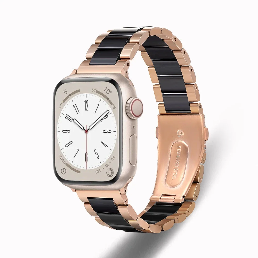 Metal+Ceramic Strap For Apple Watch Ultra/2 49mm 10 9 8 7 Stainless Steel Bracelet band iWatch 6 5 4 SE 46mm 44mm 45mm 41mm 42mm