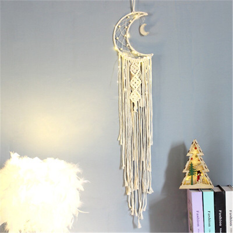 Lune et étoile macramé tapisserie murale suspendus Boho lune étoiles capteur de rêves tenture murale pendentif pour enfants filles chambre décoration: Clair