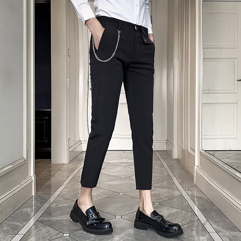 Kedja dekoration herr slim fit affärsklänning byxor fritidsbyxor byxor ankellängd formell bröllopsbyxa pantalon kostym