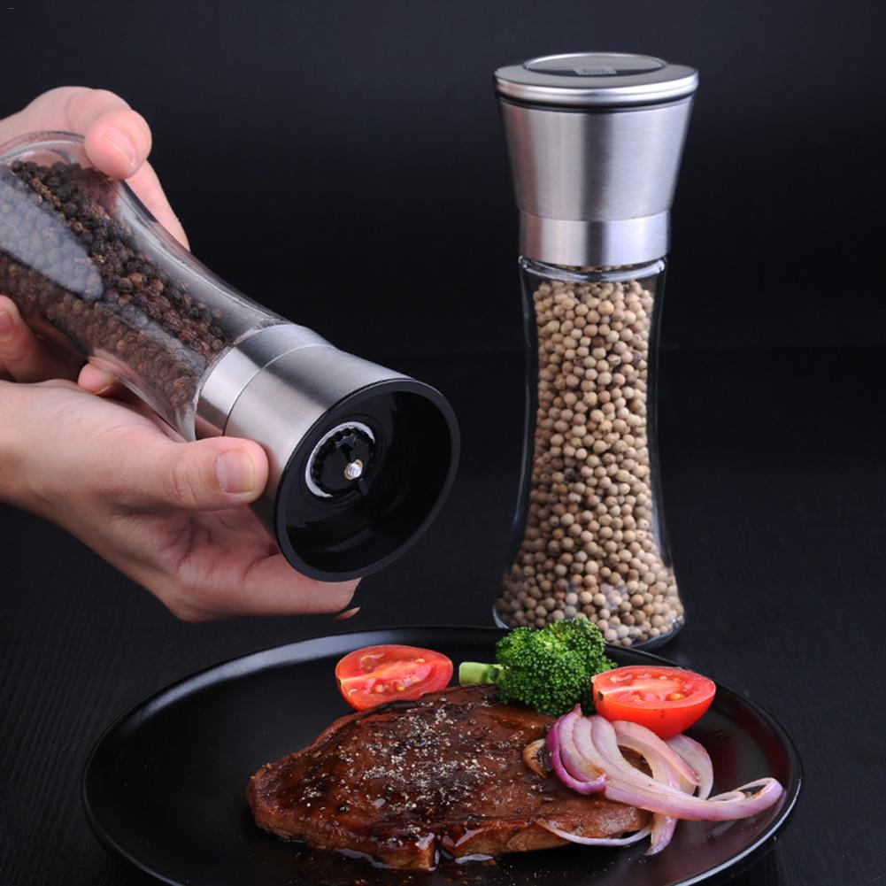 Stainless Steel Salt And Pepper Grinder Shakers Glass Body Spice Salt And Pepper Adjustable Manual Pepper Grinding Mill