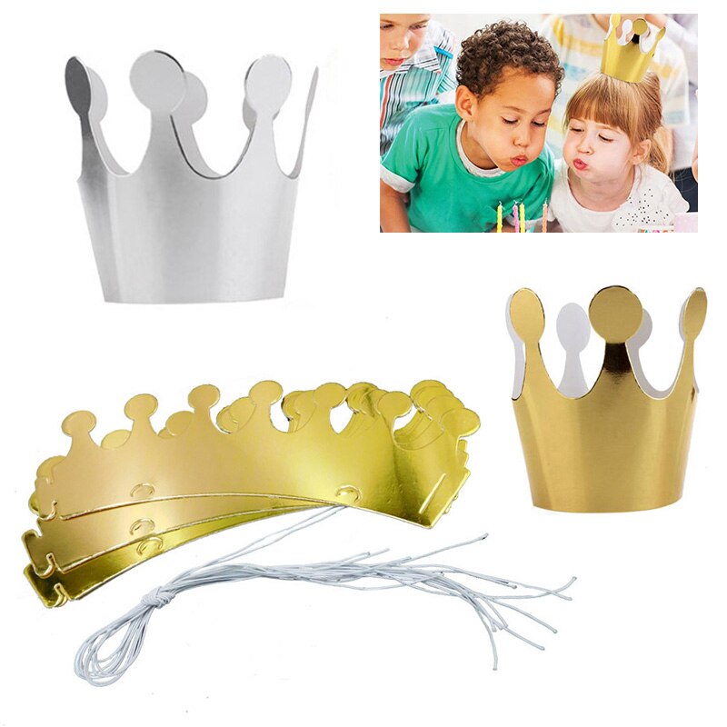 10Pcs Goud Zilver Verjaardag Cap Papier Kids Gelukkige Verjaardag Papier Hoeden Prinses Kroon Partij Decoratie Feestelijke Feestartikelen
