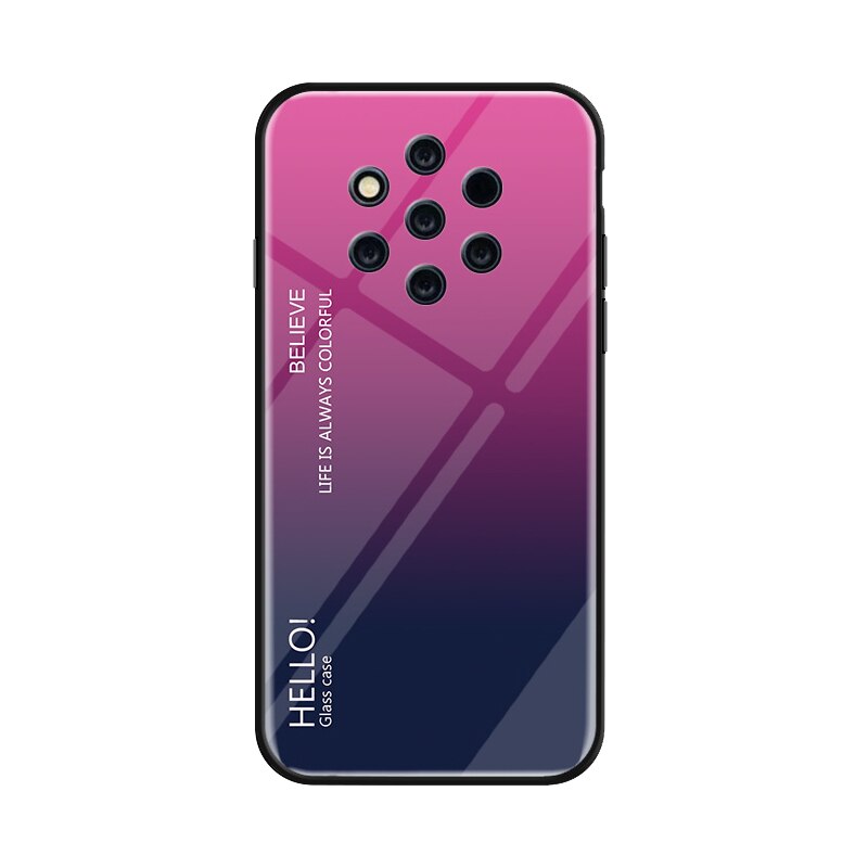 Haissky Voor Nokia 9 Pure View Case Luxe Kleurrijke Gradiënt Gehard Glas Gevallen Voor Nokia 9 PureView Rainbow Back Cover shell: Rose Red