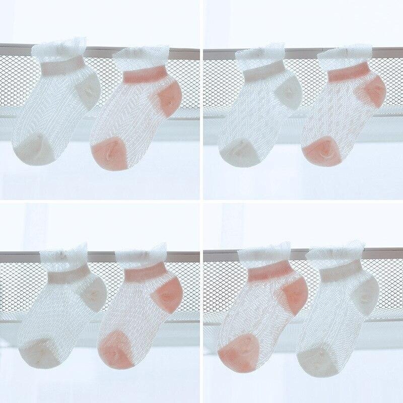 2 Pairs Summer Baby Girls Socks Silk Cotton Thin Breathable White Pink Lace Princess Mesh Socks Children Short Ankle Sock