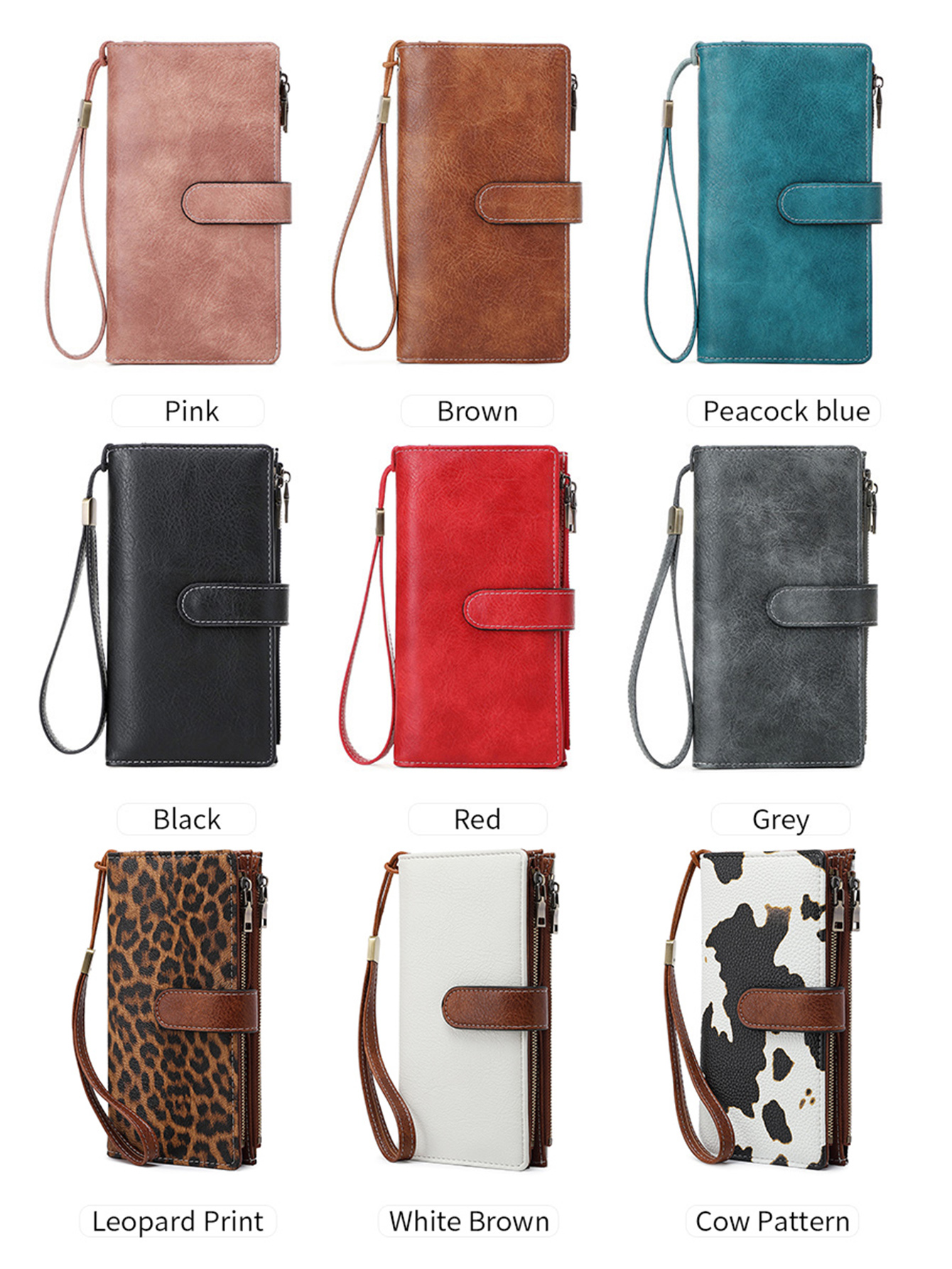 Retro Business Women's Long Wallet PU Leather Triple Fold Large Capacity Multi Card Slot Handbag Slot Ultra Thin Zipper Wallet