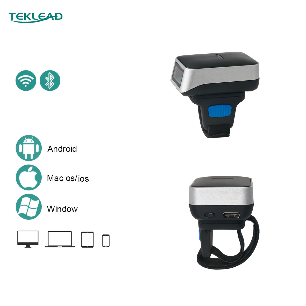 Wearable Finger Barcode Scanner Wireless 1D 2D Portable QR Code Bluetooth and 2.4G Mini Bar Code Reader