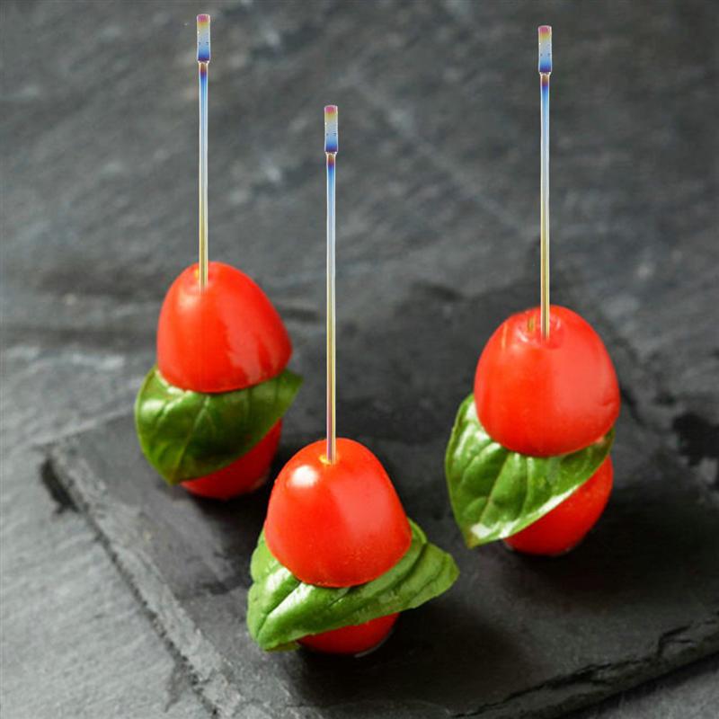 10pcs Stainless Steel Cocktail Picks Fruit Sticks Toothpicks Appetizer Pick for Party Bar (Square Head)